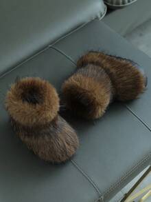 Children's New Autumn/Winter Plush Boots, Boys' And Girls' Warm Thickened High-Top Soft-Sole Snow Boots - Brown - View 4