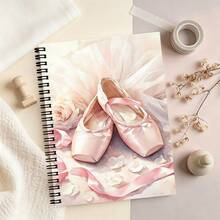 Watercolor Pink Ballet Pointe Shoes Spiral Notebook, Ballerina Tutu Rose Ribbon Petals Print Wire Bound Journal, A5 Coquette Balletcore Aesthetic Notepad For Girls Stationery Gift - Lined Book - View 3