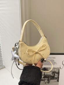 1pc Girls Bow & Star Print Canvas Zipper Closure Exquisite Handbag Crossbody Bag Suitable For All Seasons Daily Use - A - View 9