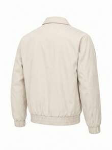 Men's Beige Turn-Down Collar Harrington Jacket, Full Zip Ribbed Cuffs And Hem Casual Outerwear, Suitable For Spring And Autumn Outings And Commuting - Apricot - View 5