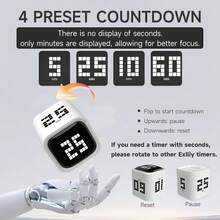 SULVGO Timer For Mindful Productivity 5/25/10/60 Min & Countdown Digital Cube Pomodoro Timer Productivity Timer Kitchen Timer Desk Timer, Vibration & Adjustable Sound Alarm, For Task Work Cooking ADHD Kids Studying - minimalist style - View 8