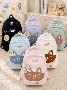 Cute Cat Ear Student Backpack, Large Capacity Lightweight Burden-Reducing School Bag For Kids, Middle School And High School Students, Casual Travel And Short Trip Bag, Multi-Compartment Waterproof Storage Backpack, Multiple Colors Available For Girls, College Style - A - View 7