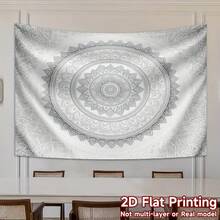 1PC Large Gray And White Mandala Tapestry - Intricate Symmetrical Design, Durable Polyester Fabric, Easy To Hang, Suitable For Living Room, Bedroom, Party, Wall Or Yard Decoration, Suitable For All Seasons, Multiple Sizes Available, Free Installation Kit - Multicolor - View 3