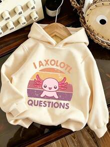 Tween Girl Fun Print Sweatshirt, Warm And Comfortable Thermal-Lined Pullover Sweatshirt For Autumn/Winter - Apricot - View 2