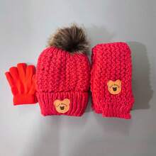 Autumn/Winter Children's Hat Set - Warm Plush Knitted Bear Design Hat, Suitable For 1-3 Years Old Boys And Girls - Multicolor - View 14
