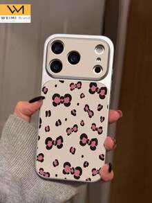 WeiMi 1pc Fashionable Personalized Solid Color Leopard Print Bow Pattern Full Coverage Button Classic Anti-Drop Metal Paint High-End Texture Soft Leather PU Leather Phone Case Suitable For Gifting To Friends, Family, Couples, Yourself Birthday Gift, Holiday Gift, Compatible With IPhone18/18PRO/18PROMAX/17/16/16e/16PRO/16PROMAX/16PLUS/15/14/13/12/11/X/XS/XR Series - Multicolor - View 2
