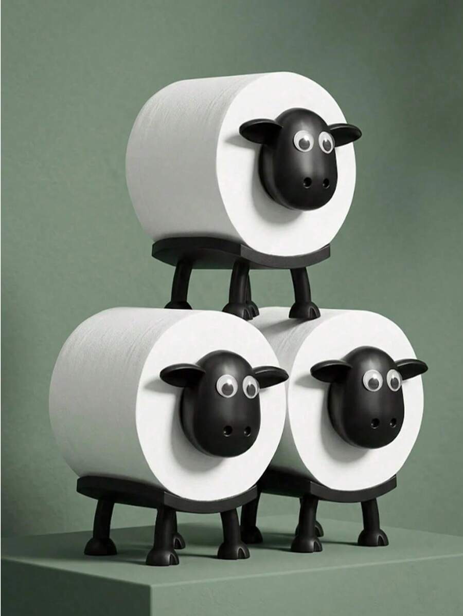 1/3/6pcs Sheep-Shaped Toilet Paper Holder Set, Fun 3D Printed Black Sheep Design Toilet Paper Rack, Freestanding Toilet Paper Storage Rack, Suitable For Bathroom Shelf, Housewarming Gift, Bathroom Decor And Kitchen - Multicolor - View 1