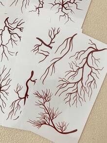 10 Sheets Halloween Blood Vessel Lightning Pattern Temporary Tattoos, Waterproof Realistic Body Arm Face Neck Art Fake Tattoos, Suitable For Halloween Party Role-Playing Temporary Cosplay Body Makeup - Red - View 6