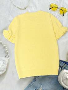 Women's Casual Yellow Round Neck Ruffle Short Sleeve Loose Fit T-Shirt, Spring/Summer Style, Suitable For Dating And Daily Wear - Yellow - View 9