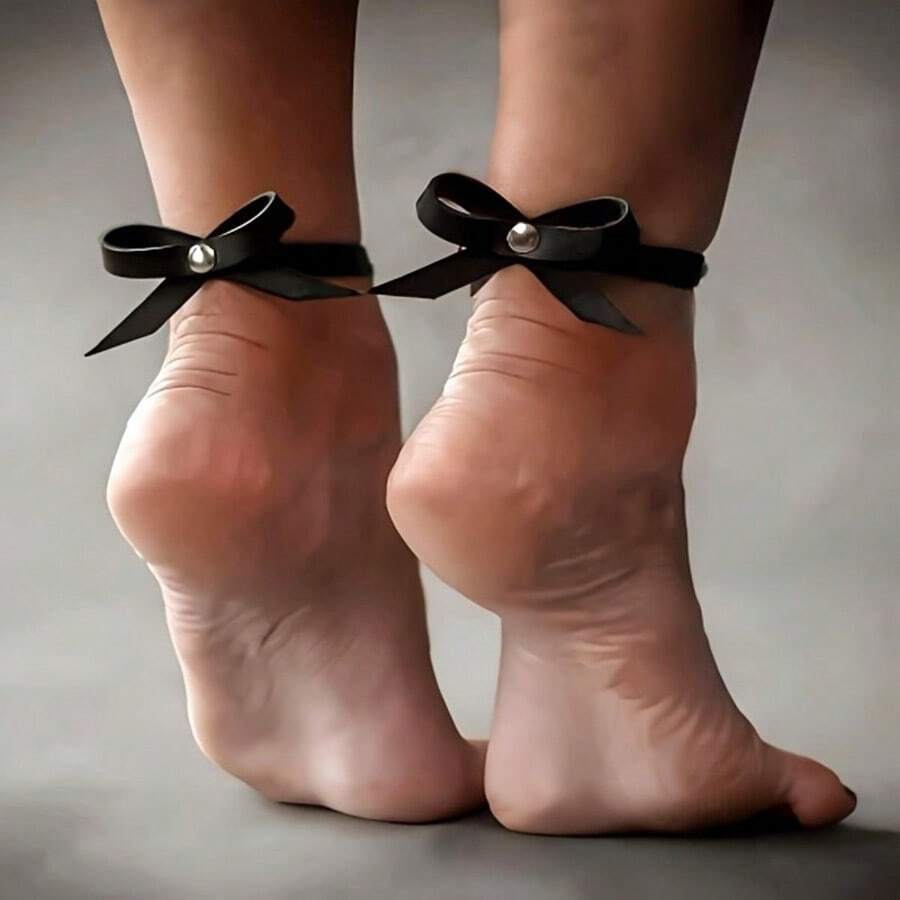 2 buah Hiasan Pergelangan Kaki Pita PU Hitam untuk Wanita, Lucu Seksi Gaya Punk Gothic dengan Tali Pergelangan Kaki yang Dapat Diatur, Cocok untuk Pesta dan Dansa - Hitam - View 1