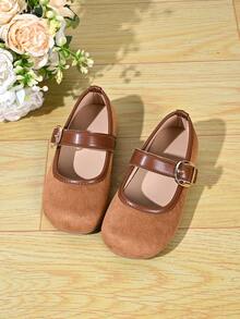 Vintage Color Girls' Shoes, One-Strap Round Toe Soft Sole Baby Walking Shoes, Versatile Children's Leather Shoes - Khaki - View 6