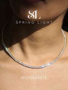 1 pieza Collar de tenis con diamante Moissanite de 4 garras de grado superior de 2 mm, collar ajustable tipo choker (plata de ley 925), brillo deslumbrante, lujo de alta gama, exquisito y elegante, regalo de joyería para mujer - Collar de tenis con diamantes de cuatro puntas - Ver 1