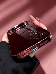 1pc Customized Elegant Cursive Name Fashion Phone Case, Burgundy Electroplated Frame Glass Shell Compatible With Apple 18ProMax/Duo/17ProMax/16Pro/15/14Plus/13Pro/12ProMax/11/XsMax & S26Ultra/25Plus/24/23/22 & A36/A35/A33/A31/A26/A15/A13/Note20/10Pro And Other Series Models, Unique Design Gift For Yourself, Friends, Family, Sisters, Best Friends, Grandparents. - Burgundy - View 6