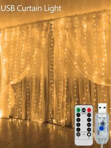 USB Curtain Lights, Warm White/Colorful, 8 Modes With Remote Control, LED Curtain Lights For Room, Bedroom, Fairy Lights, Christmas, Halloween, Home Decor, Holiday Lighting, Party Decoration - USB Curtain Lights - View 4