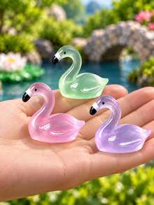 3PCS Colourful Resin Swan Garden Ornaments, Decorative Swan Figurines For Fairy Gardens Plant Pots Planters And Landscape Displays - Flamingo - View 8