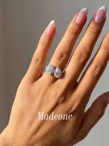 MADEONE 1件經典優雅橢圓水滴形鋯石戒指，訂婚禮物、節日禮物、珠寶禮物 - 圍鑲橢圓水滴戒指 - 查看 3