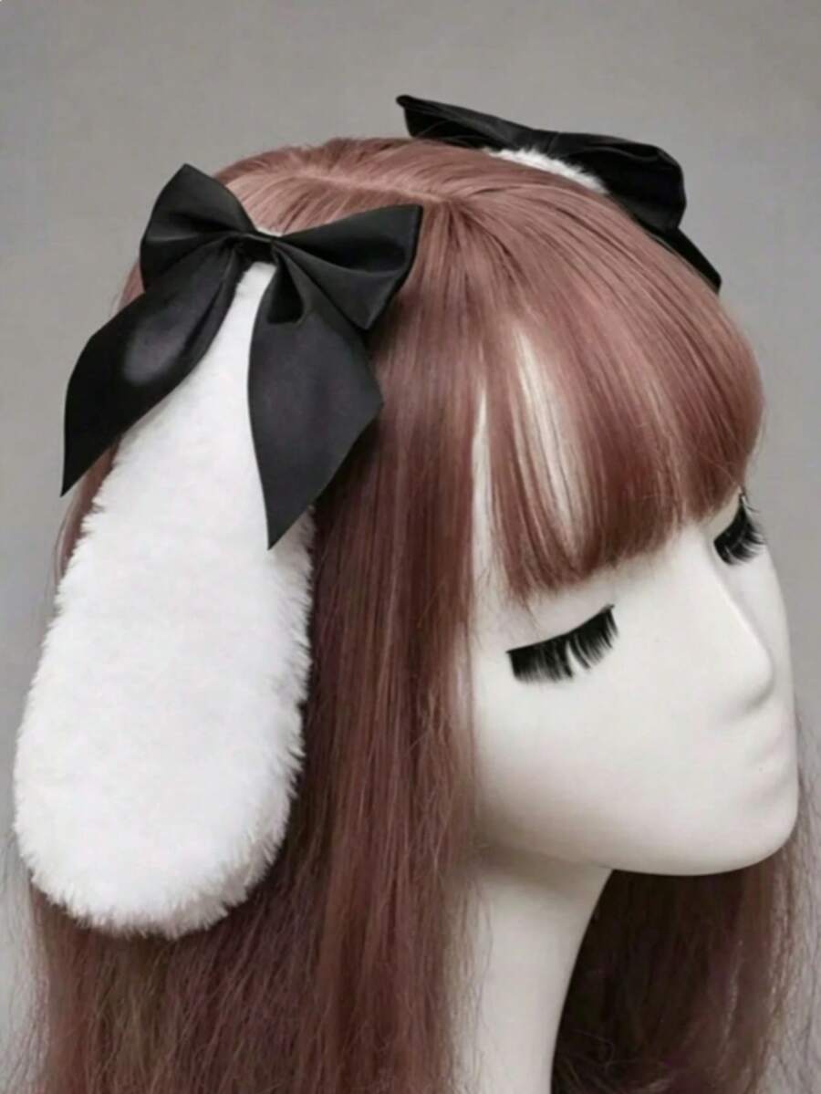 Flower Hair Clip Easter Cosplay Party Headpiece Lolita Plush Cat Rabbit Ears Hair Accessory Halloween Decoration - Multicolor - View 1