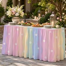 1 Tablecloth Table Skirt Macaroon Rainbow Wavy Striped Flowers And Stars Wedding Banquet Sent A Dining Decorative Activities Tablecloth Modern Aesthetics, Very Suitable For Room Decoration, No Power Supply. - 1 - View 6
