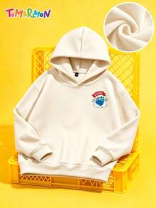 TOMARMON Young Girl Hooded Sweatshirt With Traditional Lion Dance Pattern And Letter Print, Long Sleeve Top #Good Luck Theme # - Apricot - View 6
