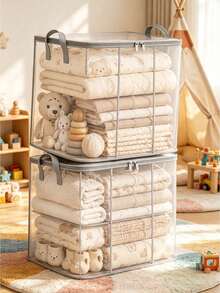 1pc Foldable Storage Bin With Handle, Large Capacity Breathable Zipper Storage Bucket, Suitable For Bedding, Sheets, Clothes, Blankets And Toys, Space-Saving For Closet, Home, Bedroom, Dorm, Also Can Be Used As Laundry Basket Or Toy Storage Bin - Multicolor - View 6