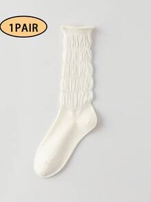 1/5 Pairs Women's Mid-Calf Socks, Solid Color Slimming Bubble Comfortable Socks - Multicolor - View 13