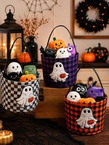 Personalized Halloween Gift Basket - Customizable Ghost Bucket, Embroidered With Name, Halloween Gift, Gift For Him, Halloween Bucket, Halloween Party Decoration - Multicolor - View 4