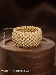 1pc Vintage Elegant Gold Wide Braided Texture Ring, Retro Braided Wide Statement Ring, Suitable For Women's Party, Birthday, Christmas Gift - Gold - View 5