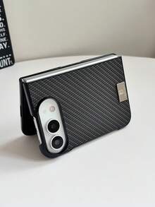 1pc Fashionable And Cute Simple Diamond Shaped Leather Element Folding Phone Case, Which Can Protect And Prevent Falling For:SamsungGalaxy Z Fold 8/IPhoneDuo - Black - View 2