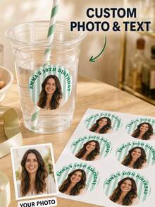 Custom Photo Face Cutout Birthday Stickers, Personalized Name And Age Party Labels, Round Picture Decals For Cups And Birthday Celebrations, Kids Party Favor Stickers, Custom Photo Labels For Sons, Daughters, Family, Friends And Birthday Guests - Multi-color - View 3