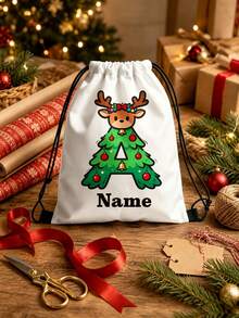 Customizable Santa Claus Drawstring Backpack, Large Capacity Christmas Gift Bag, Supports Name Initial Printing, Extra Large Christmas Drawstring Storage Bag, Creative Holiday Party Gift Storage Bag, Christmas Gift Packaging Decoration - Multicolor - View 3