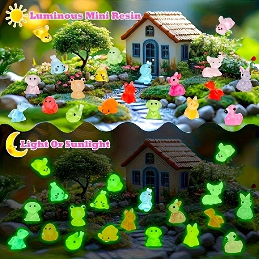 20/50/100pcs Resin Glow-In-The-Dark Animal Figurines, Random Colors, No Power Required, Suitable For Garden, Party, Mini Landscape, Pool, Dollhouse Decoration And Other Holidays, Random Style - Multicolor - View 1