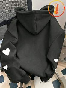 Tween Girl Fun Print Pullover Sweatshirt, Warm & Comfortable Thermal Lined Pullover Sweatshirt For Autumn/Winter - Dark Grey - View 2