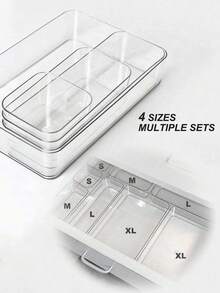 7-Piece Tray Set, Vanity Drawer Transparent Storage Box Set, 4 Size Trays, Multi-Purpose, Suitable For Storing Cosmetics, Pens, Small Tools, Great For Bathroom, Vanity, Office Drawers,Makeup Bag,Travel Essential - Clear - View 9