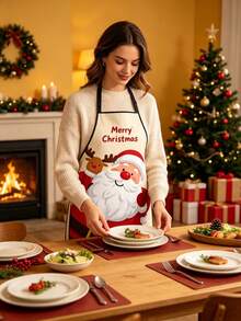 Christmas Theme Apron Set, Waterproof & Stain-Resistant Kitchen Work Apron, Reusable Home Cooking Protective Cover - Multicolor - View 8