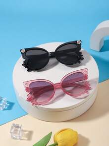 2pcs Kids 3-8 Years Old Cat Eye PC Glasses With Rose Decoration, Lightweight Fashion Glasses For Girls, Suitable For Party And Holiday Photo Occasions - Multicolor - View 2