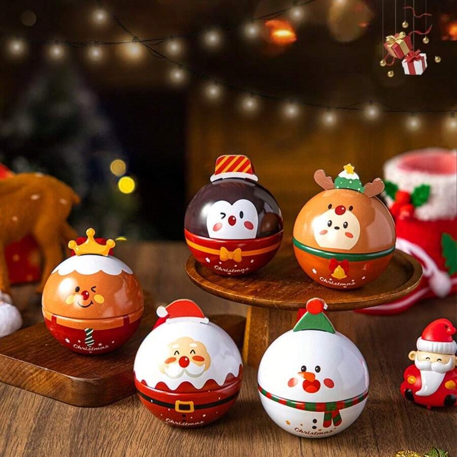 1pc New Christmas Small Round Iron Tin Christmas Tree Decoration Snack Small Iron Ball Christmas Hanging Ornament Snowman Deer Gift Box - Multi-color - View 1