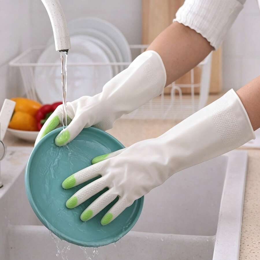 1/3 Buah Sarung Tangan Pembersih Rumah Tangga dengan Manset Panjang, Sarung Tangan Cuci Piring dan Cucian yang Dapat Digunakan Kembali untuk Dapur dan Kamar Mandi - Versi yang ditingkatkan - View 1