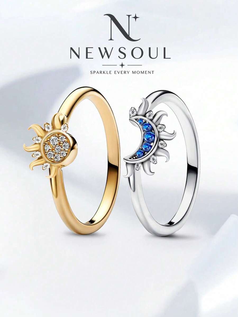 2pcs Vintage Unique Sun & Moon Design Rings, Casual Rings, Elegant Jewelry Gift For Women, Birthday, Date Night - Ring Set - View 1