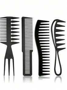 4pcs Wide Tooth Comb Double-Sided Hair Comb, Large Tooth Curly Hair Comb, Hair Styling Tool, Hair Styling Accessories, Suitable For Women And Men, Curly Wet Wavy Hair Styling - Multicolor - View 1