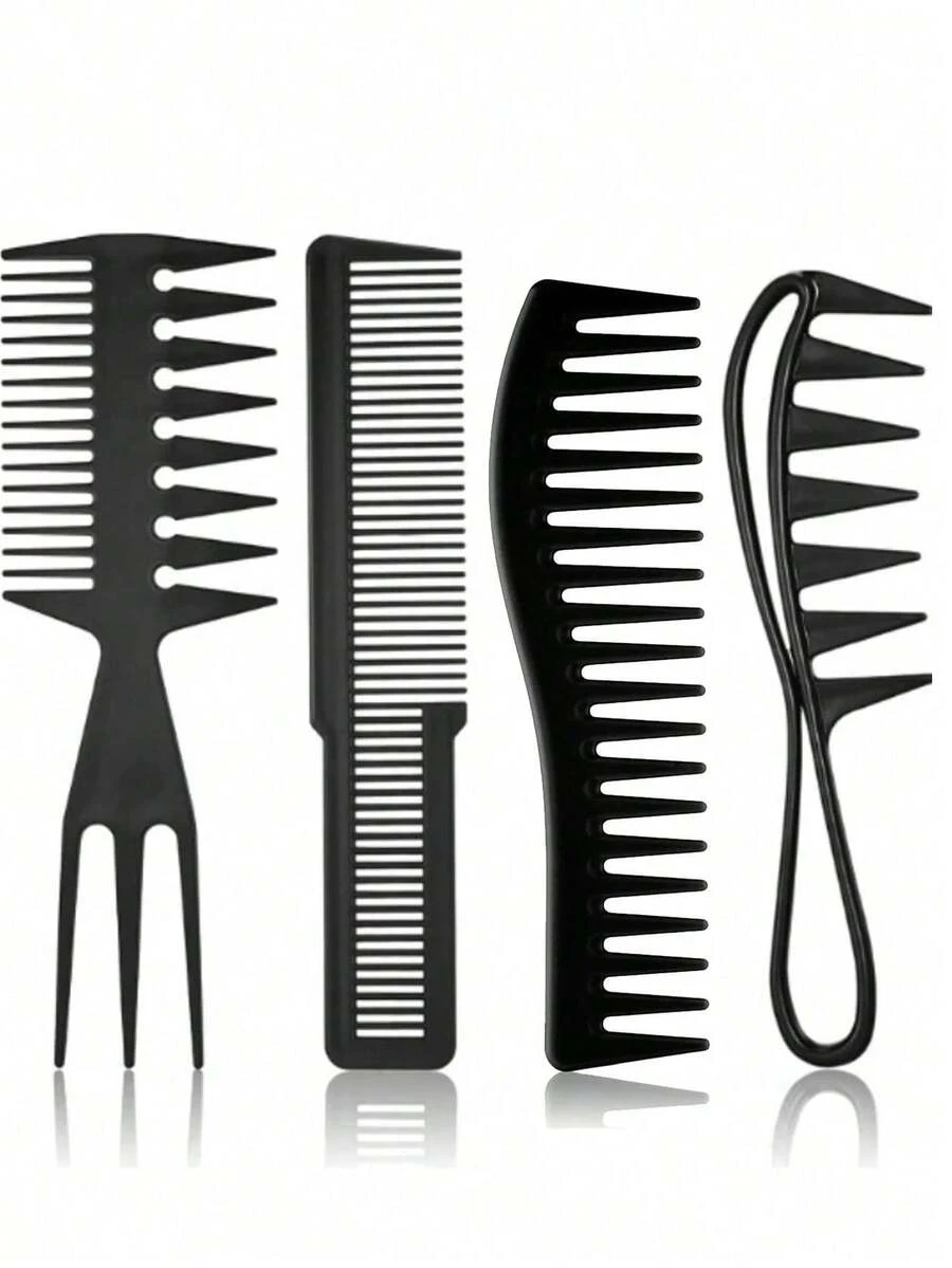 4pcs Wide Tooth Comb Double-Sided Hair Comb, Large Tooth Curly Hair Comb, Hair Styling Tool, Hair Styling Accessories, Suitable For Women And Men, Curly Wet Wavy Hair Styling - Multicolor - View 1