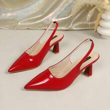 1 Pair Fashionable Spring Autumn Versatile Women's Thin Heel Sandals Solid Color, Beach, Student, Business, Commute, Wedding, Fashionable High Heels Style For Office Party Spring Summer Autumn - Red - View 8