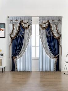 2pcs New Winter Decorative Pendant Christmas Ball Pattern Printed Rod Pocket Curtains, Modern Minimalist Fashion Digital Print Window Drapery Semi-Blackout Rod Pocket Curtains, Daily Use, All Seasons - Multicolor - View 4