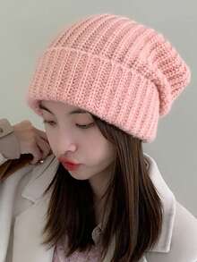 A Layered Hat Suitable For Both Winter And Autumn. Thick And Warm, This Fashionable Pullover Knit Hat Is ,Beanie For Women,Beanie,Winter - Hat - View 4