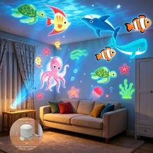 1pc Dynamic Ocean Projection Night Light, LED Decorative Projection Lamp, 360° Rotating Table Lamp, Multi-Angle Projection Light, USB Powered, Indoor Space, Living Room, Soft Light Dynamic Atmosphere Lamp - White - View 2
