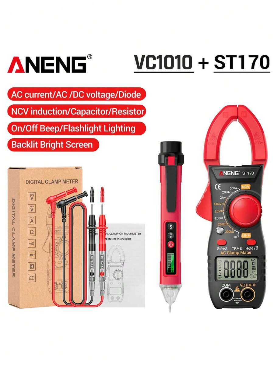 2pcs/Set High Precision 1999 Count Digital Multimeter With LED Display, AC Current, NCV Sensor, Professional Tool
