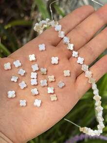 20pcs Natural Freshwater Shell Four-Leaf Clover White Flat Beads 6/8mm, Suitable For DIY Earring, Jewelry Making Accessories - White - View 3