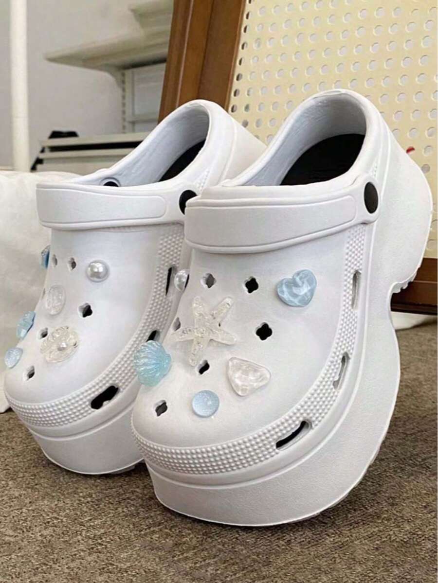 Summer New Thick Sole Platform Clog Sandals For Women, Outdoor Wear, Starfish Pearl Shell Decor DIY Casual Comfortable Versatile Student Dorm Slippers