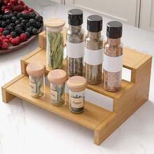1pc Bamboo Spice Rack, Suitable For Cabinets, 3-Tier Stepped Countertop Spice Rack, Kitchen Storage Organizer - Back To School, Kitchen Utensil Storage, Room Decor, Suitable For Kitchen, Dining Room, Party, Camping, Gathering, Great Gift For Friends And Family - Multicolor - View 8
