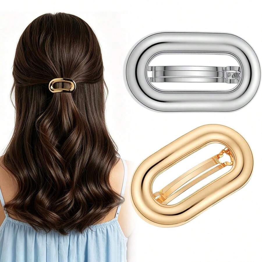 4pcs Women Hair Clips Geometric Shape Hair Clips Round Hair Clips Oval Metal French Hair Clips For Thick Hair Hair Accessories - Multicolor - View 1