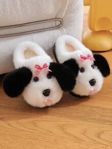1 Pair Girls Slippers, New Autumn/Winter Indoor Home Cute Puppy Design Fuzzy Kids Slippers For Winter - White - View 3